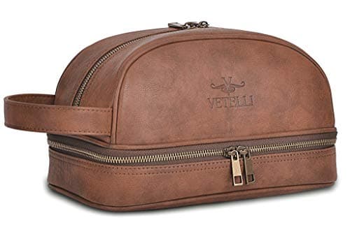 Vetell Classic Leather Travel Toiletry Bag and Dopp Kit